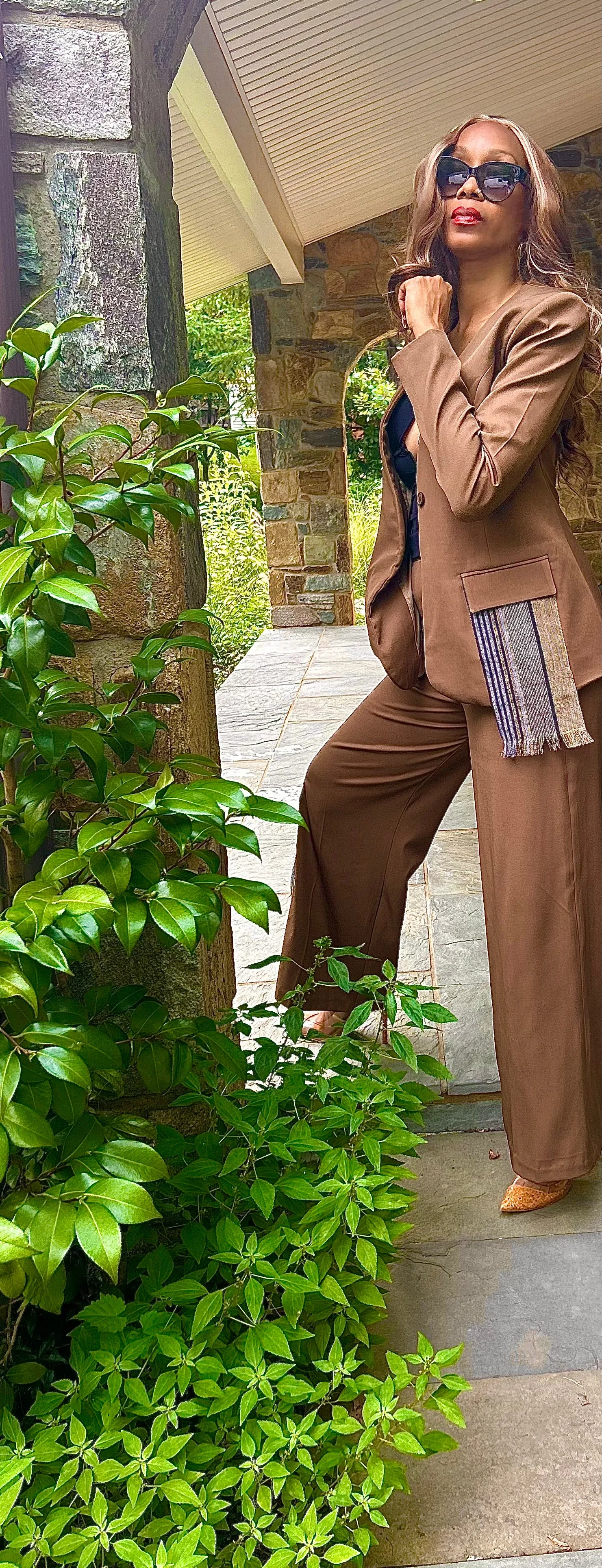 Kamala Tan Blazer with Hand Woven Aso Oke Side Detail