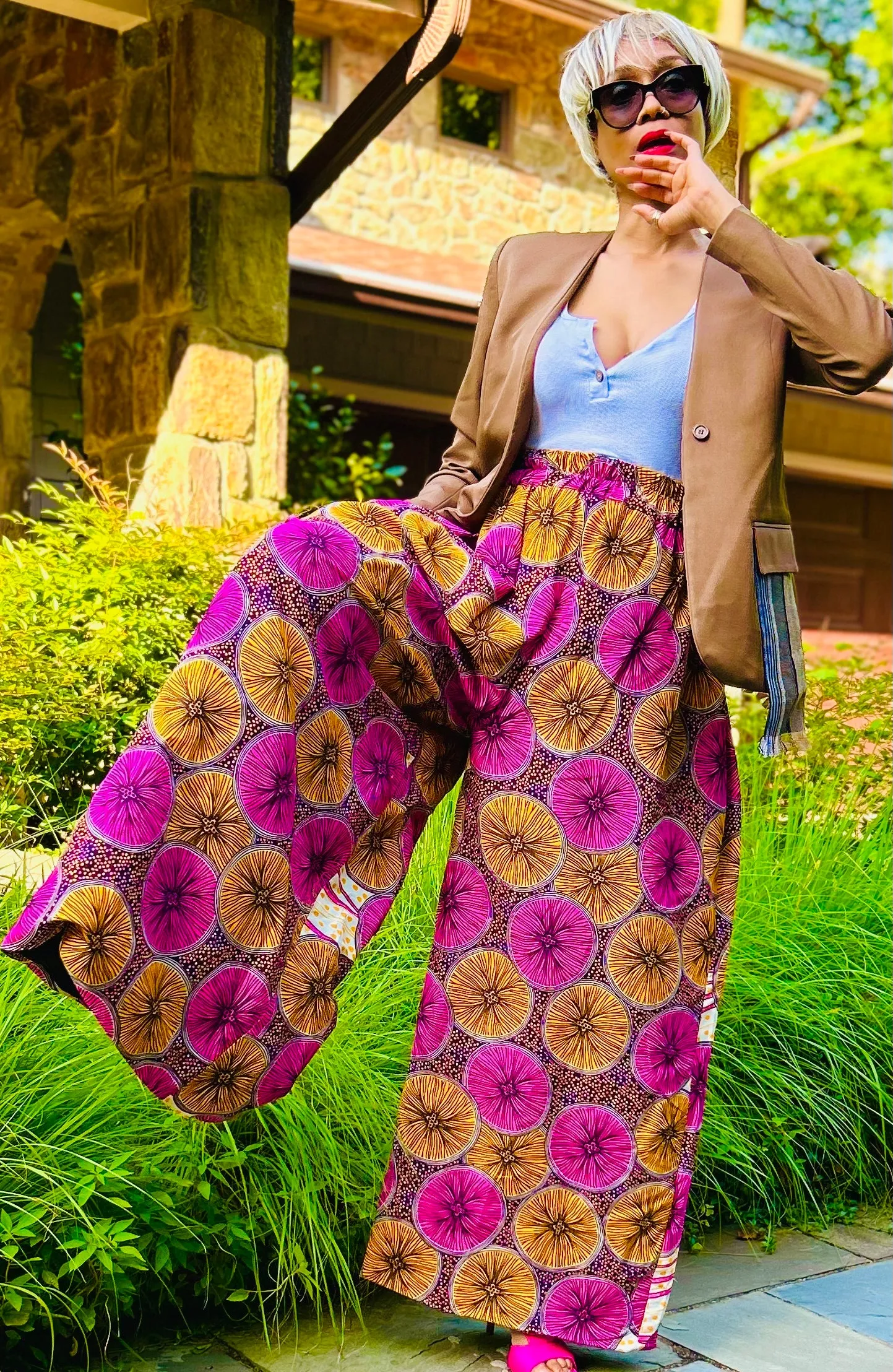 Kamala Tan Blazer with Hand Woven Aso Oke Side Detail