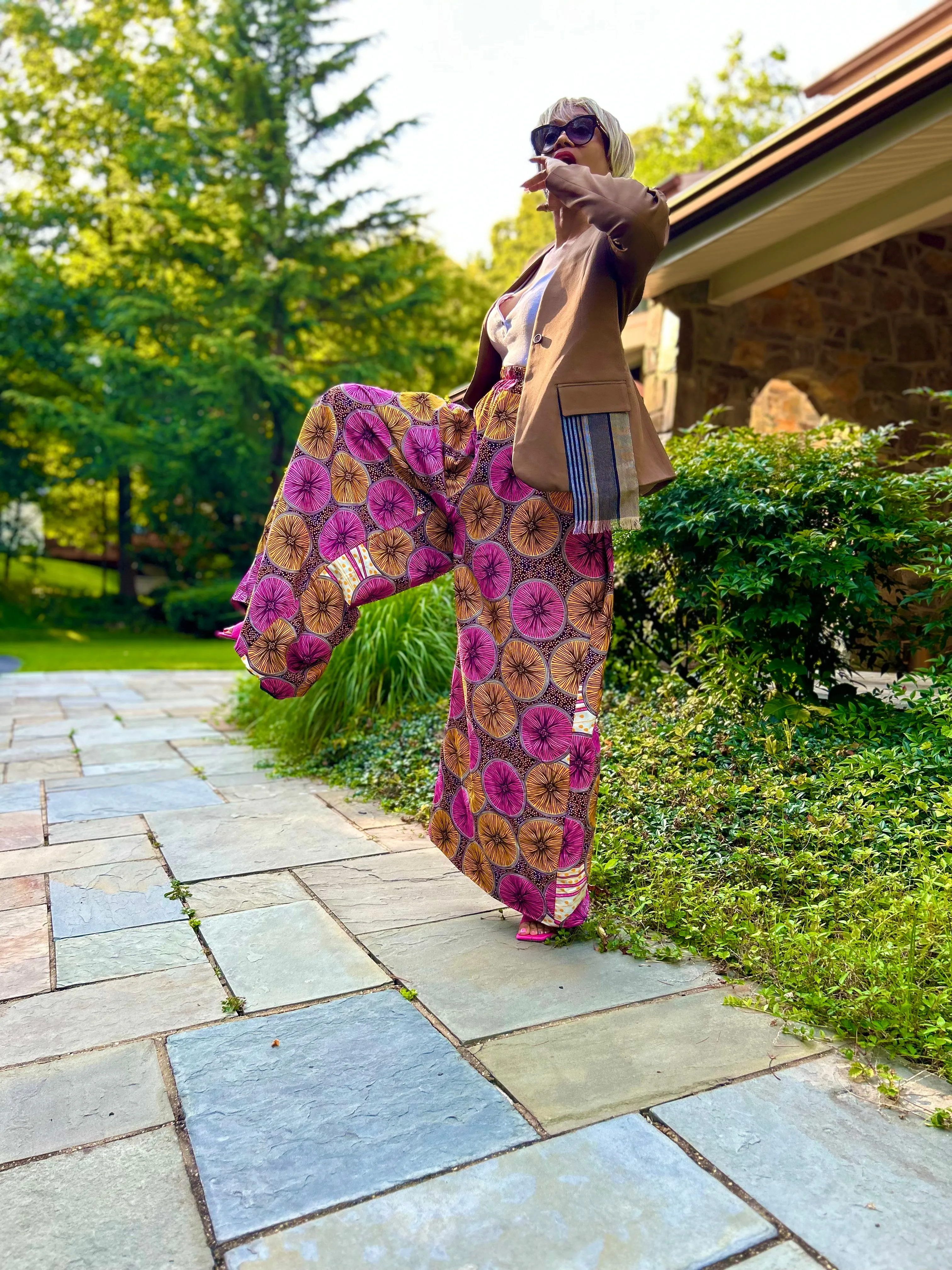 Kamala Tan Blazer with Hand Woven Aso Oke Side Detail