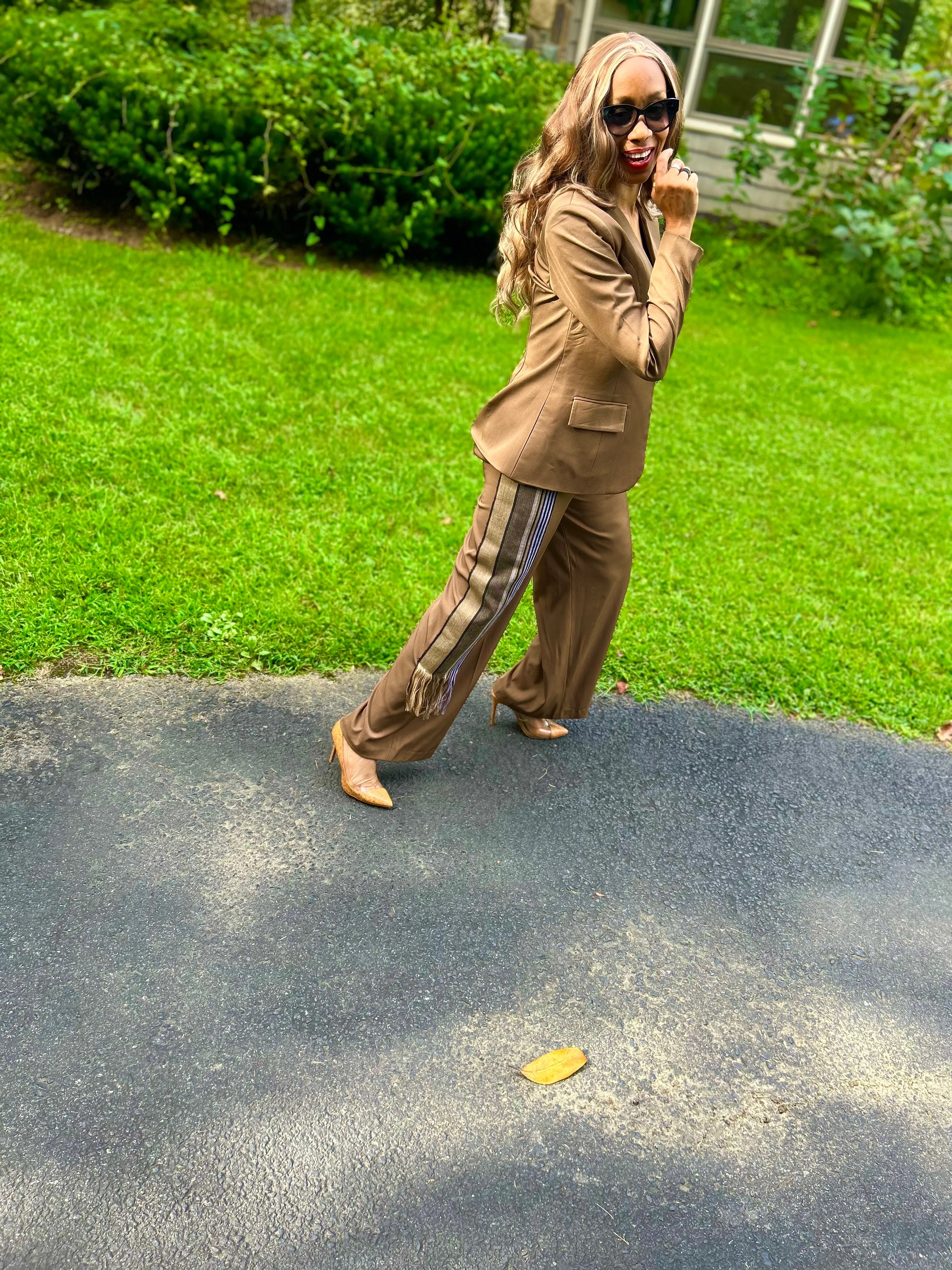 Kamala Tan Blazer with Hand Woven Aso Oke Side Detail