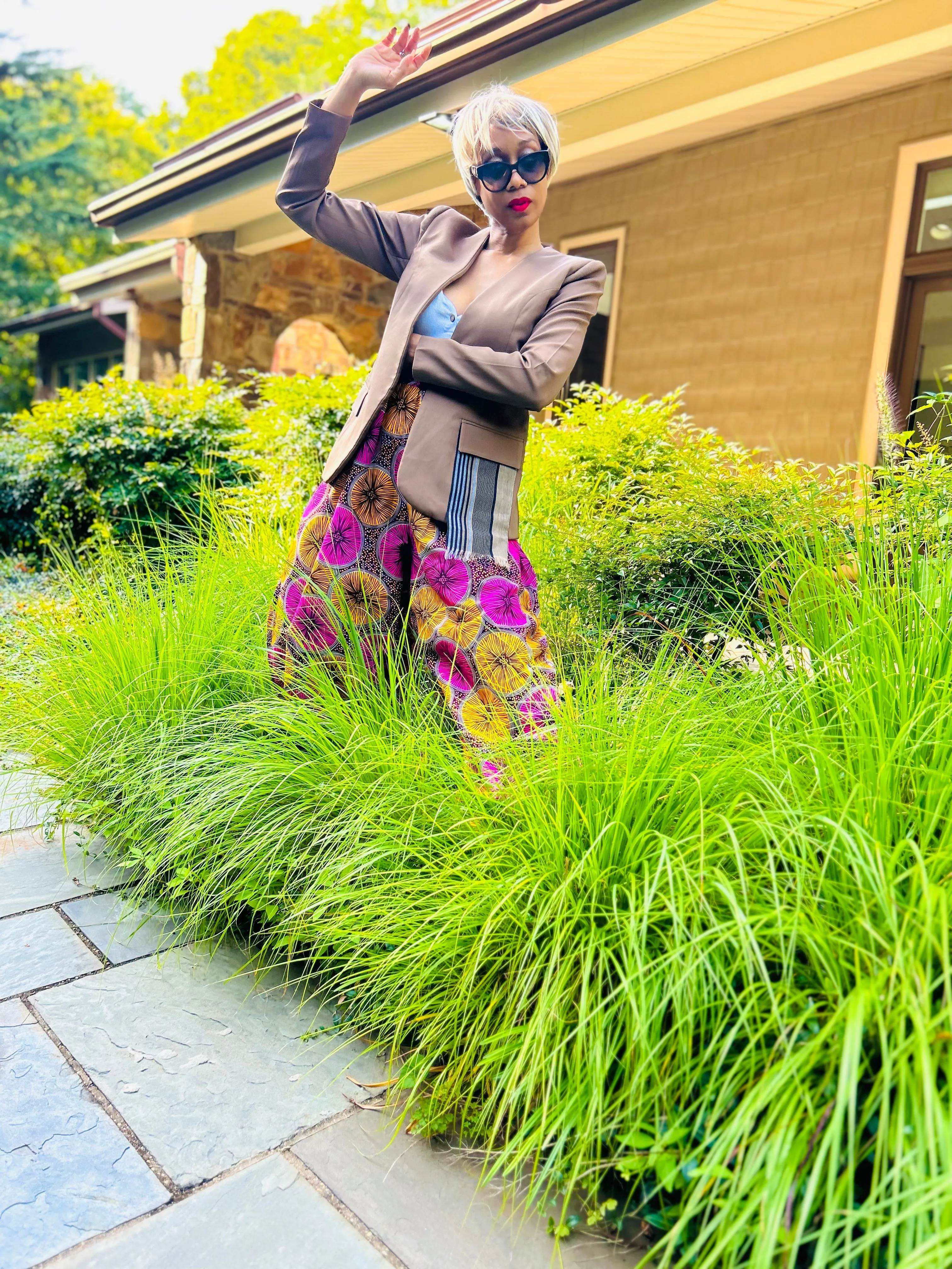 Kamala Tan Blazer with Hand Woven Aso Oke Side Detail