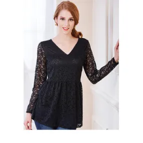 Ketty More Women Pleated Waist Tight Bust V-Neck Blouse-KMWSB847
