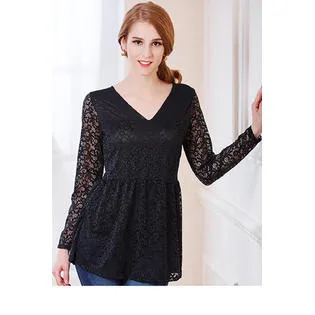 Ketty More Women Pleated Waist Tight Bust V-Neck Blouse-KMWSB847