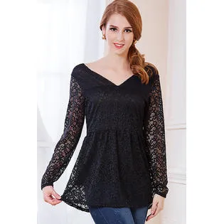 Ketty More Women Pleated Waist Tight Bust V-Neck Blouse-KMWSB847