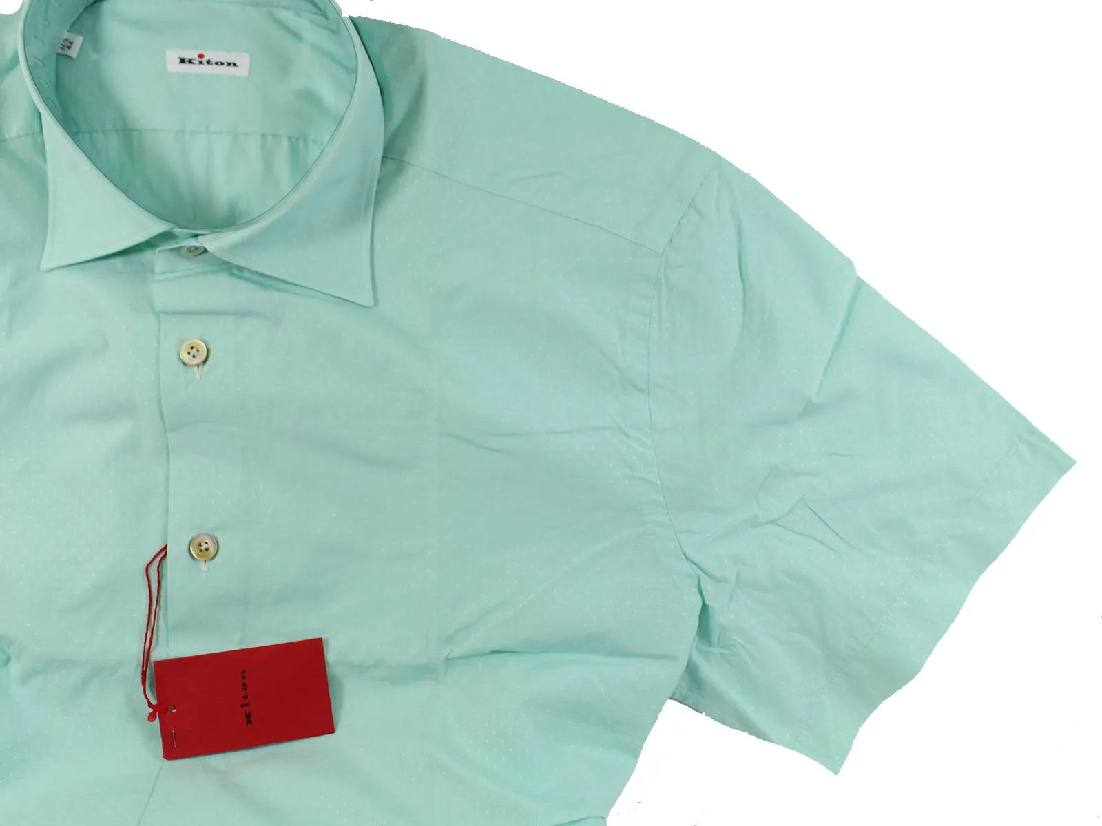 Kiton Short Sleeve Shirt Mint Green Pattern 44 - 17 1/2 REDUCED SALE