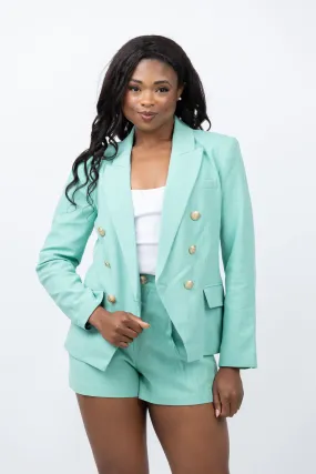L'AGENCE Kenzie Double Breasted Blazer in Seafoam