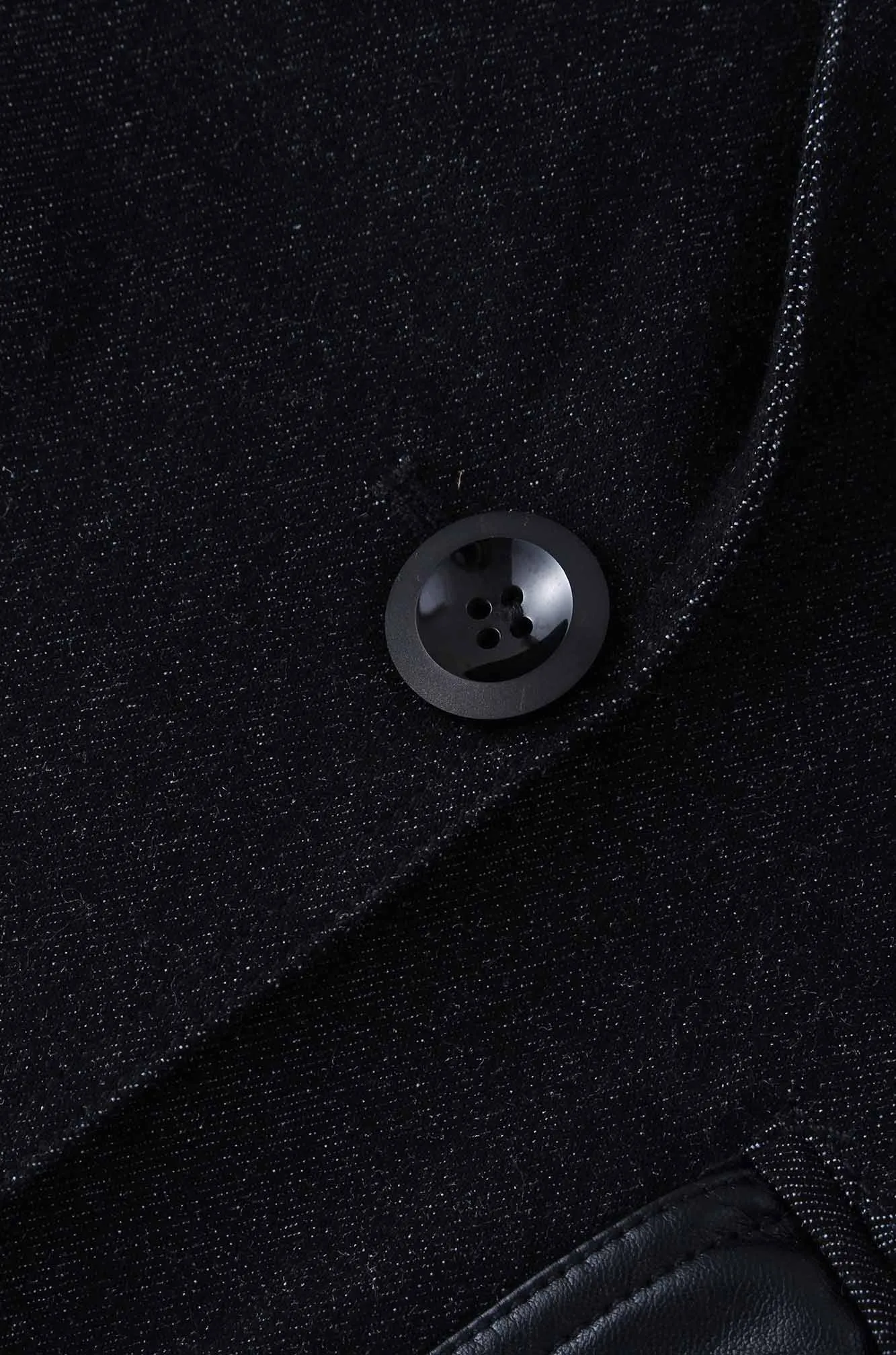 Leather Pocket Denim Blazer-Black