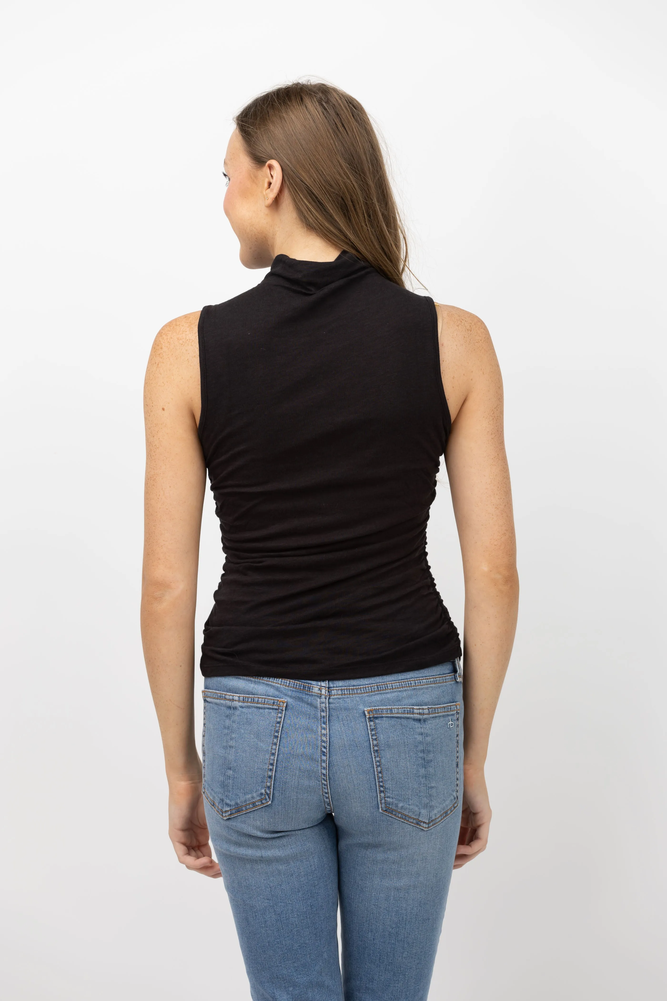 Lilla P Shirred Mock Tank in Black
