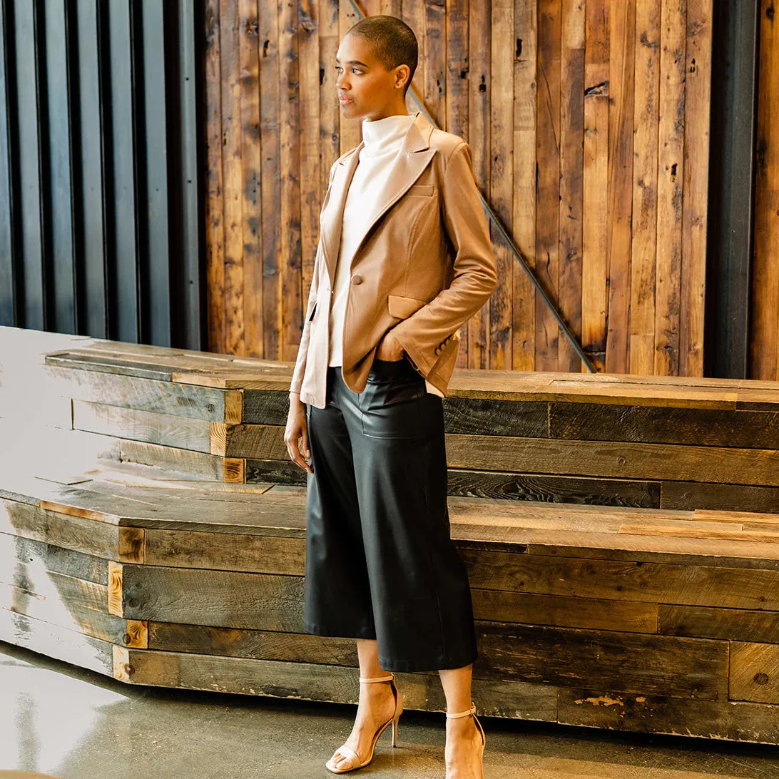 liquid leather blazer - Taupe