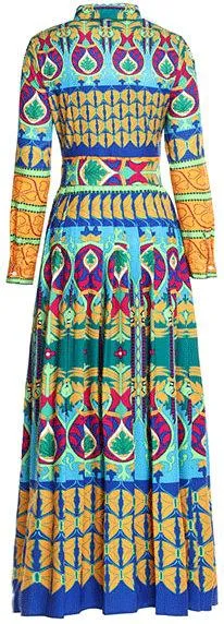 Long Printed Pleated Shirt Dress