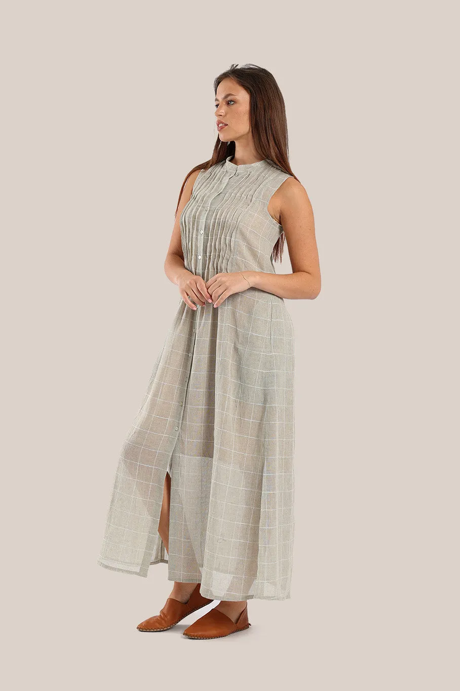 Long shirt dress with round collar