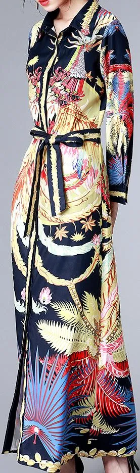Long Tropical-Print Shirt-Dress