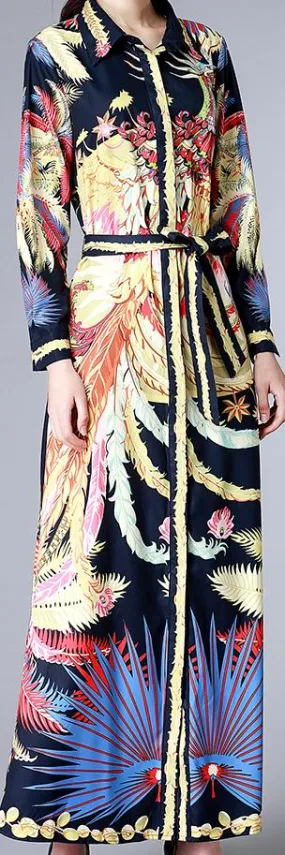 Long Tropical-Print Shirt-Dress