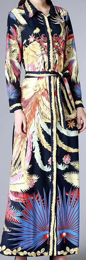 Long Tropical-Print Shirt-Dress