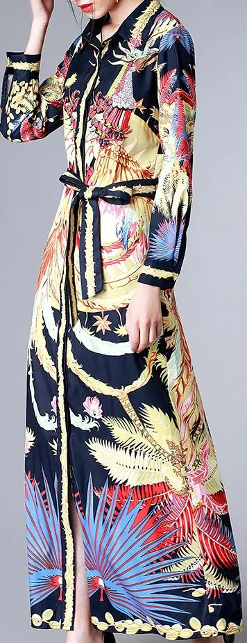 Long Tropical-Print Shirt-Dress