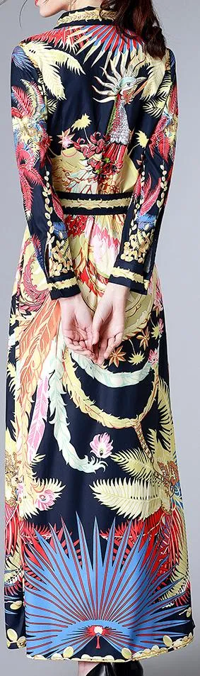 Long Tropical-Print Shirt-Dress