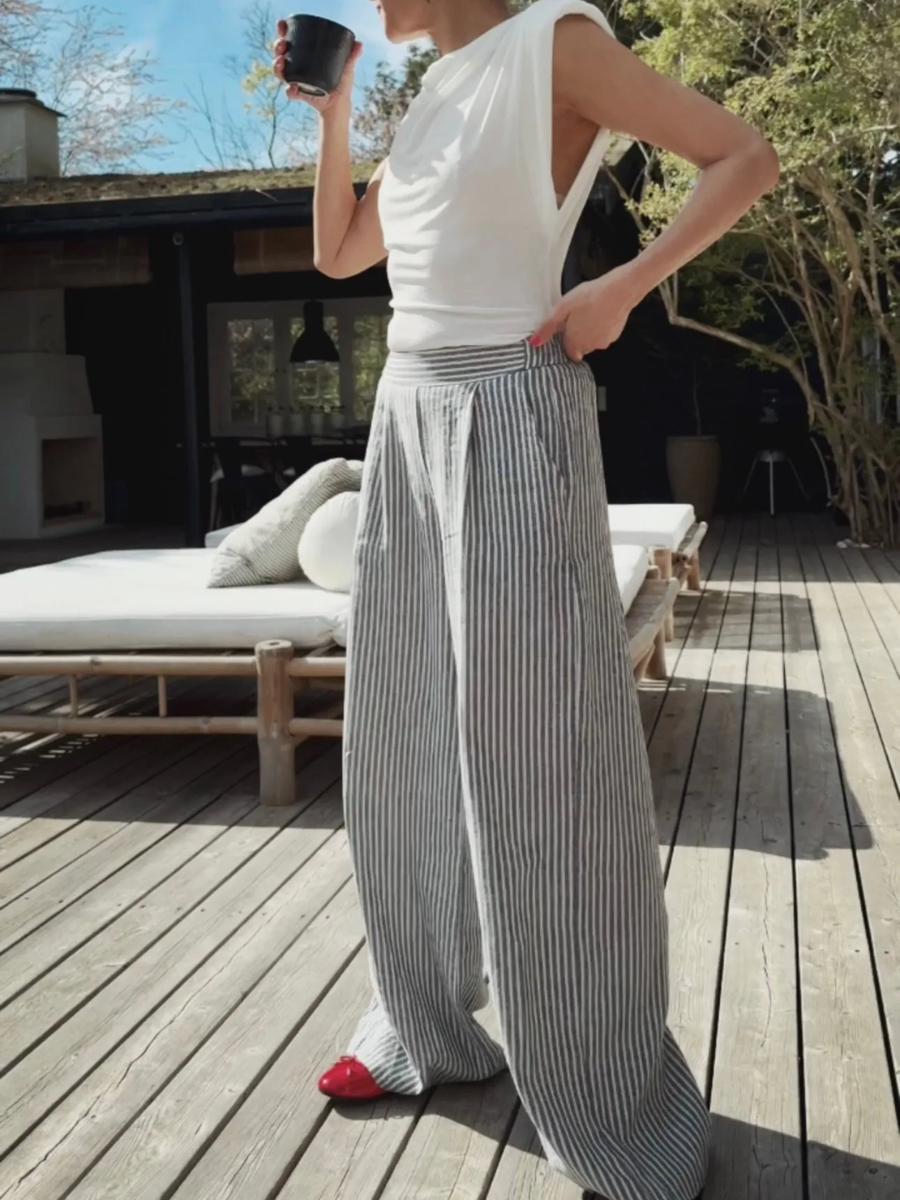 LOOSE STRIPED PANTS - BLUE/WHITE