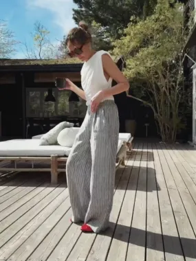 LOOSE STRIPED PANTS - BLUE/WHITE
