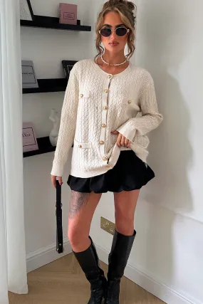 Macy Cream Cable Knit Long Sleeve Cardigan
