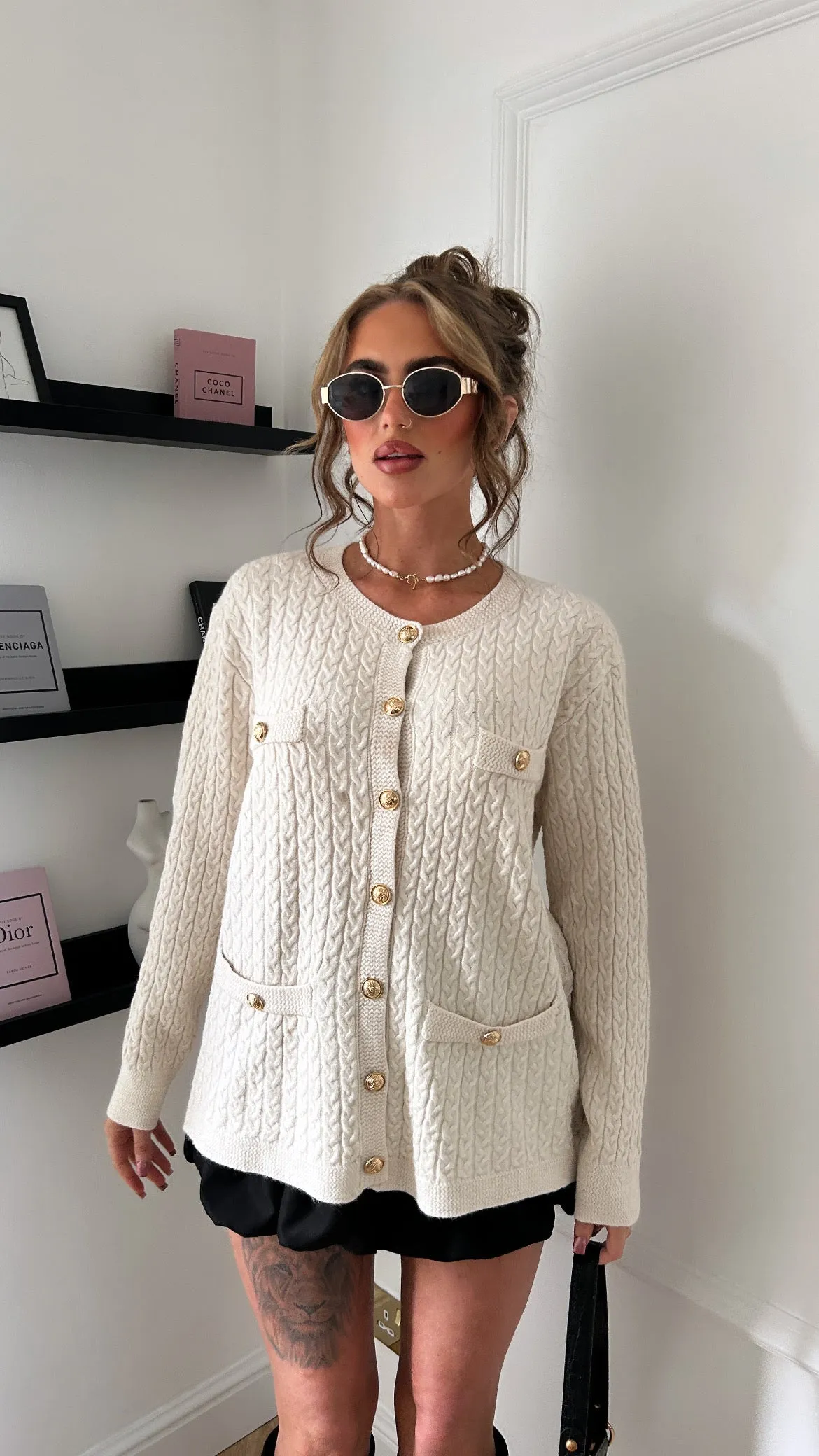 Macy Cream Cable Knit Long Sleeve Cardigan