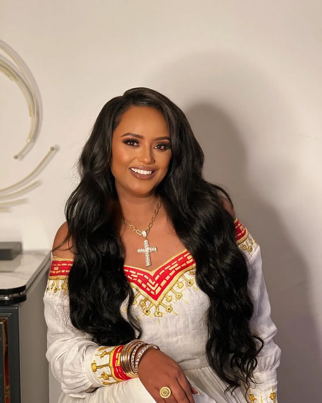 Magnificent Red Traditional Ethiopian Dress: Off Shoulder Daring Habesha Dress for Any Outings Habesha Libs