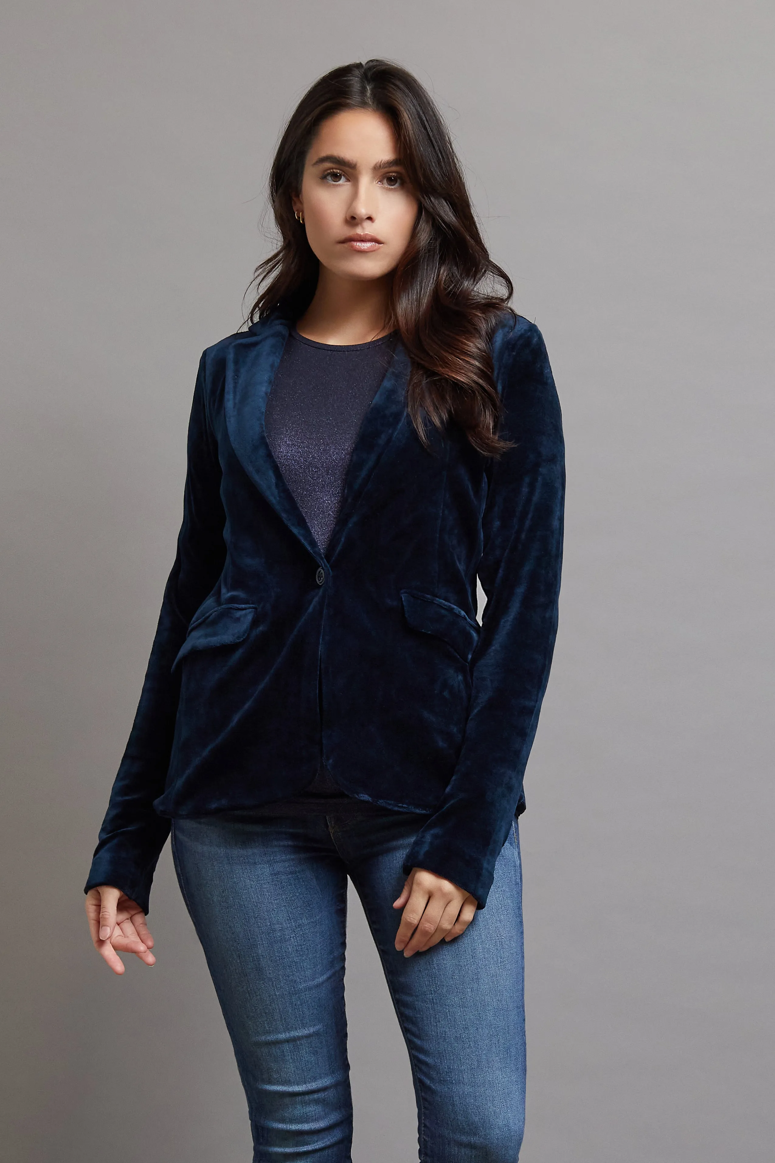 Majestic Velour One Button Blazer in Ombra