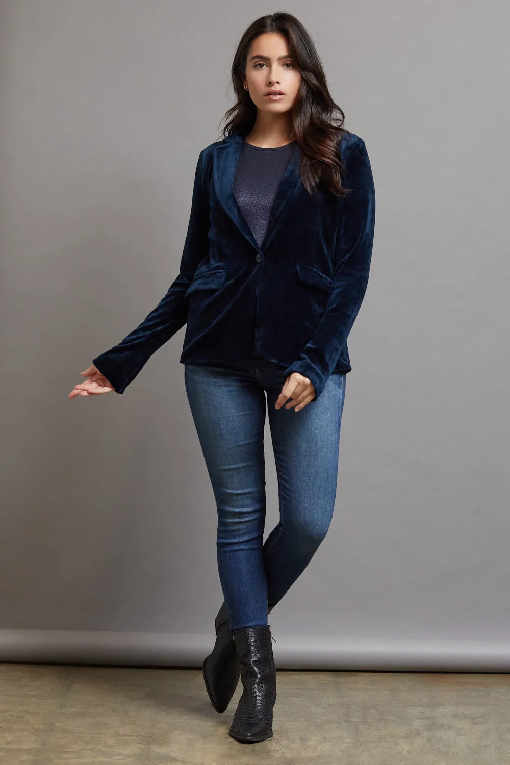 Majestic Velour One Button Blazer in Ombra
