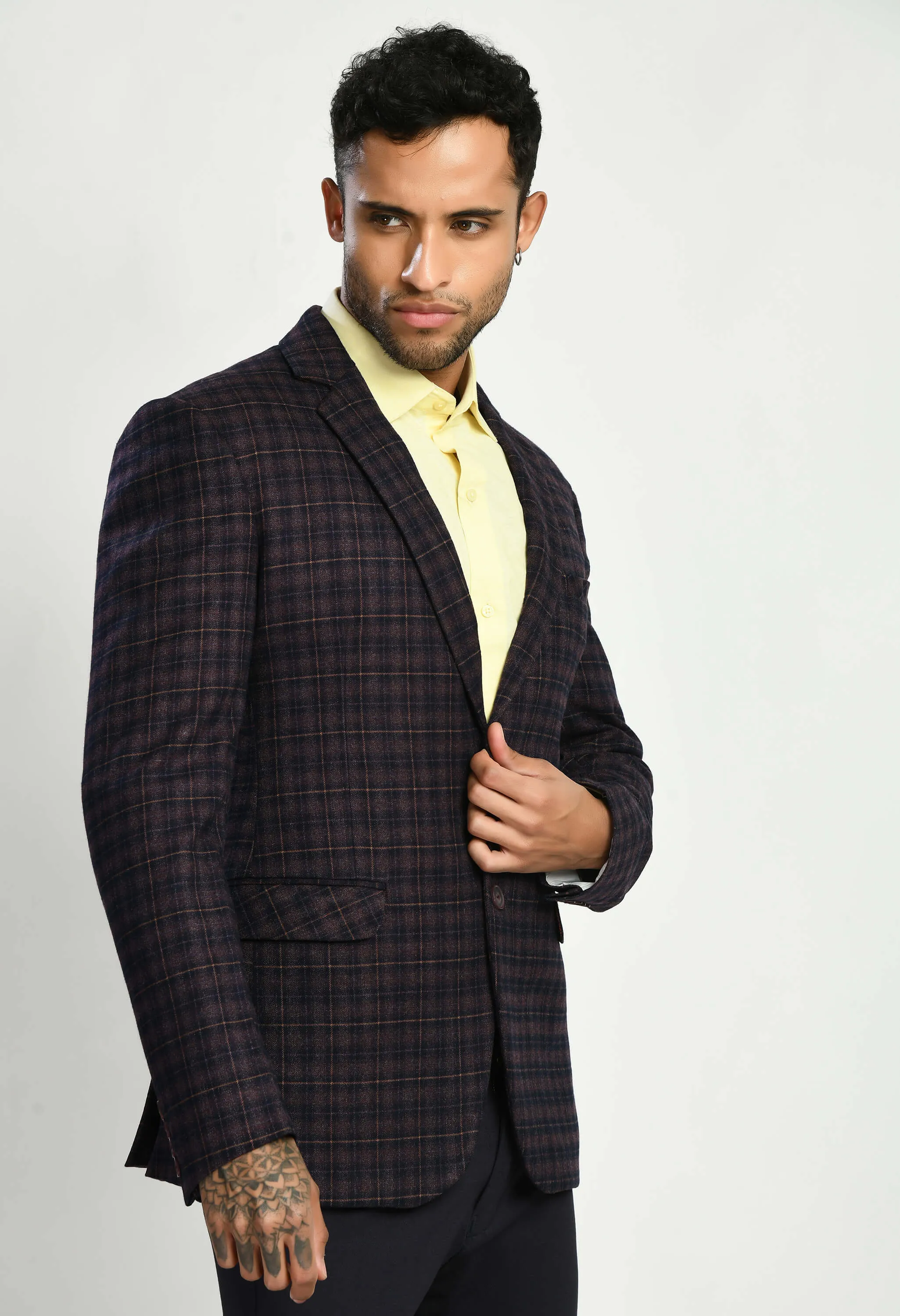 Maroon Single Breasted Blazer with Notched Lapel