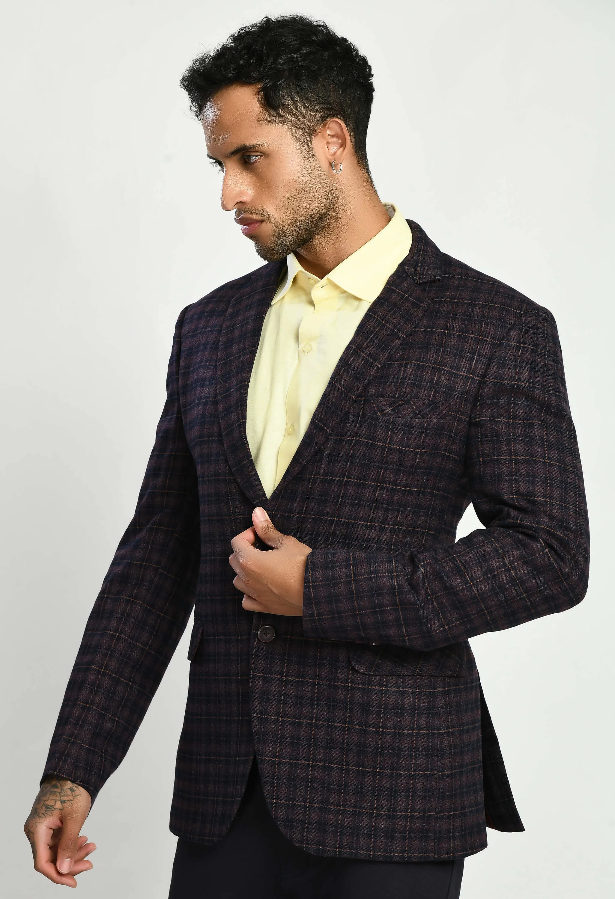 Maroon Single Breasted Blazer with Notched Lapel