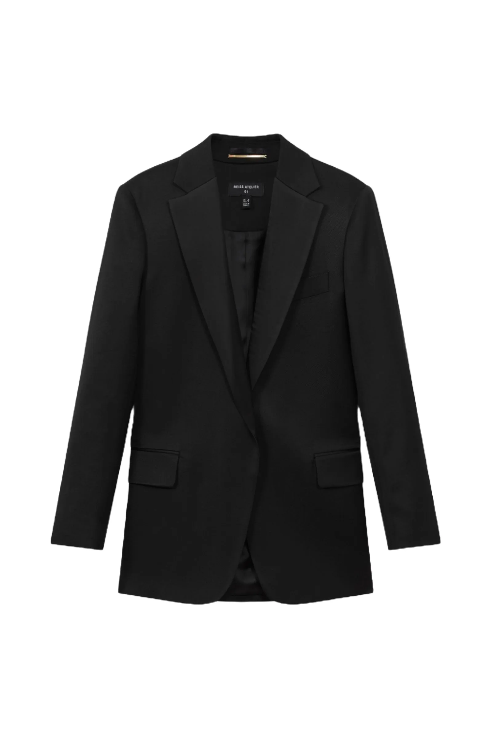 Mavi Atelier Oversized Italian Satin Detail Single Breasted Black Blazer