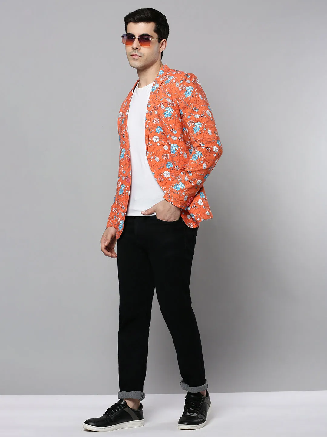 Men Coral Printed Blazer