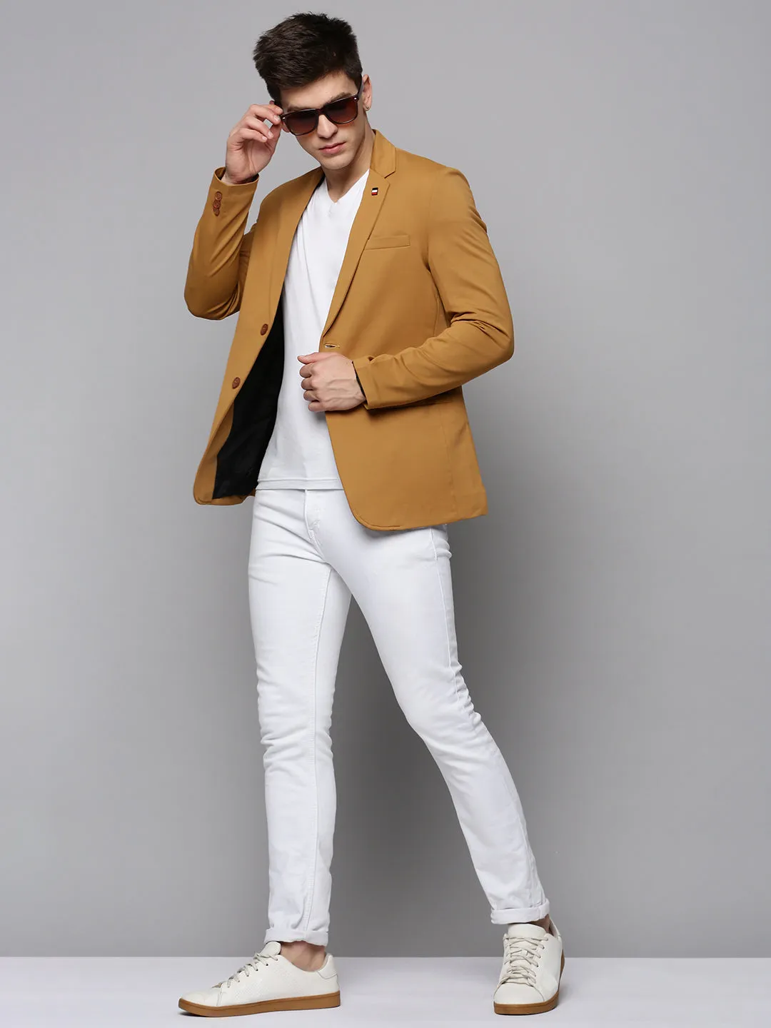 Men Gold Solid Blazer