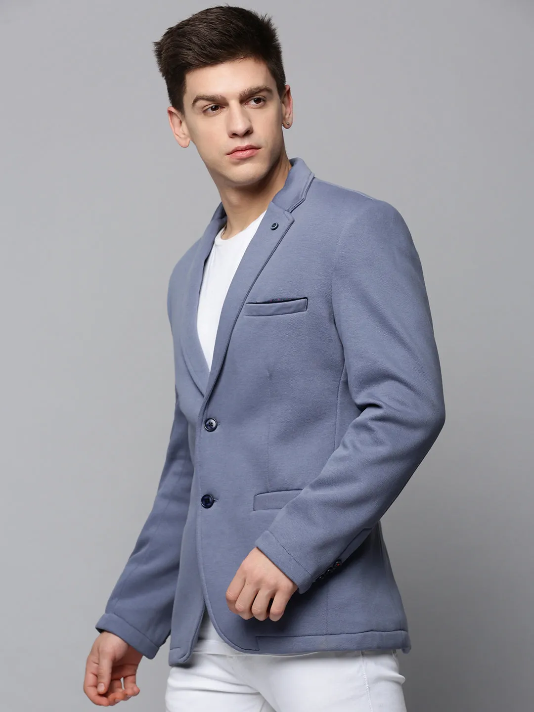 Men Grey Solid Blazer