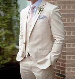 Men Suit Linen Beige For Beach Wedding Casual Man Blazer Custom Groom Tuxedo Jacket Pants Set Mens Suits 3 Pieces