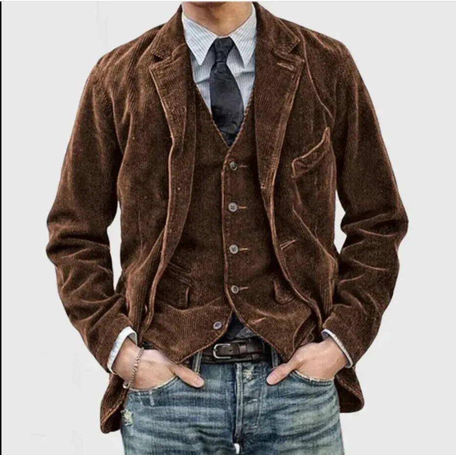 Men's Corduroy Winter Blazer - Warm Solid Color Casual Jacket Fashion Coat