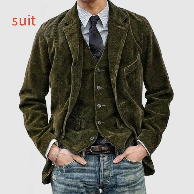 Men's Corduroy Winter Blazer - Warm Solid Color Casual Jacket Fashion Coat
