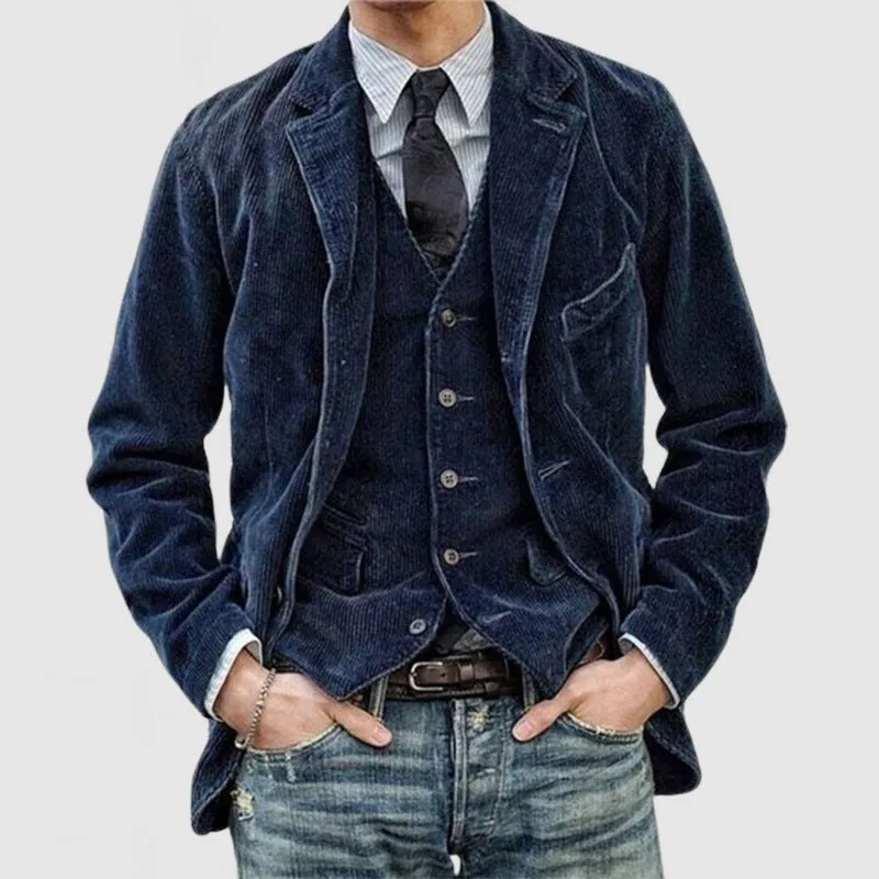 Men's Corduroy Winter Blazer - Warm Solid Color Casual Jacket Fashion Coat