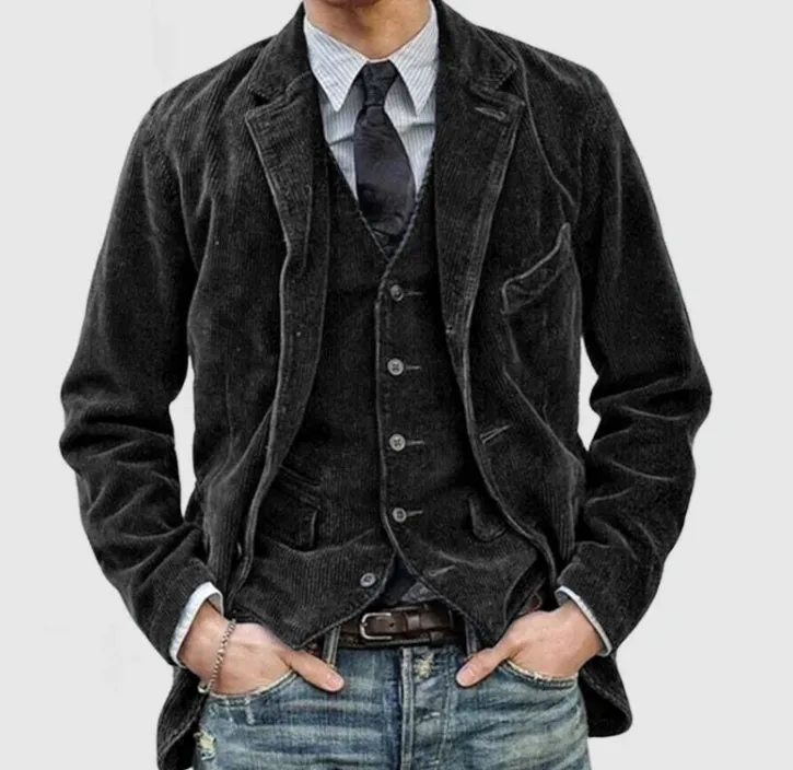 Men's Corduroy Winter Blazer - Warm Solid Color Casual Jacket Fashion Coat