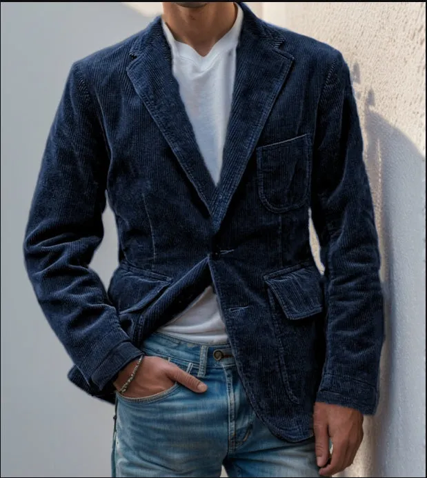 Men's Corduroy Winter Blazer - Warm Solid Color Casual Jacket Fashion Coat