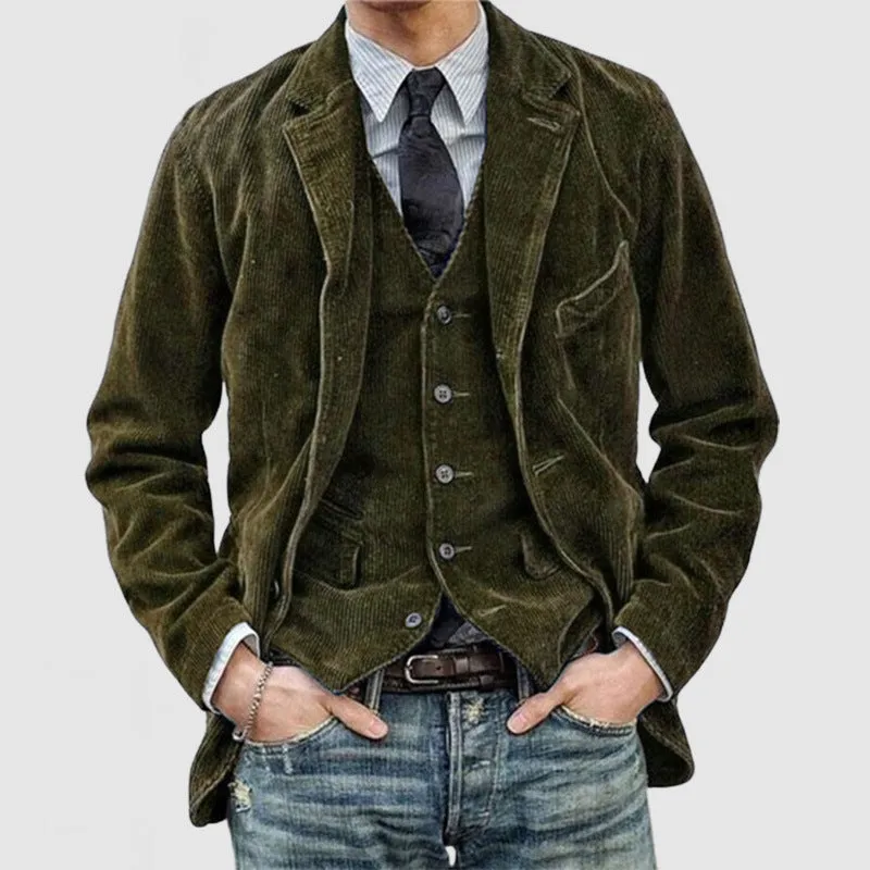 Men's Corduroy Winter Blazer - Warm Solid Color Casual Jacket Fashion Coat