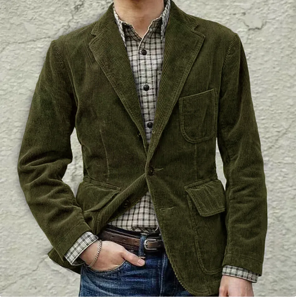 Men's Corduroy Winter Blazer - Warm Solid Color Casual Jacket Fashion Coat