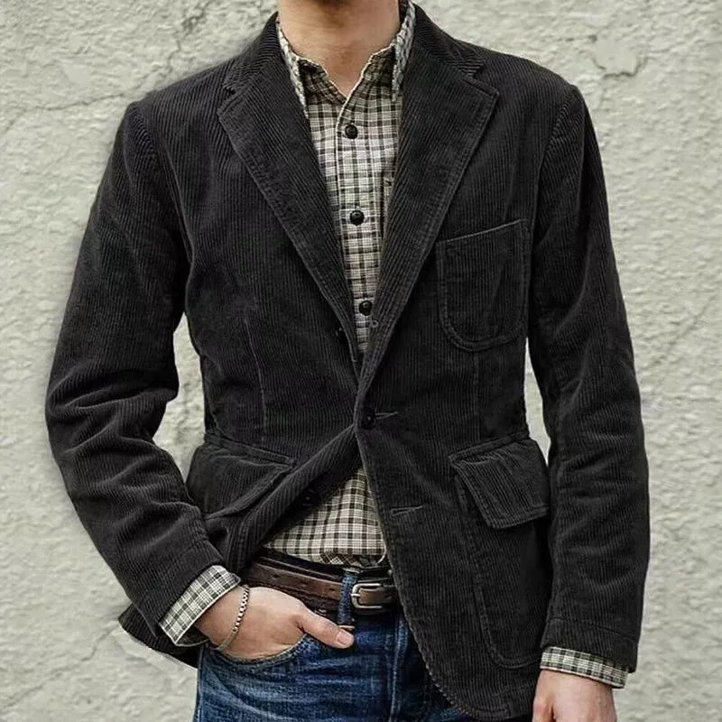 Men's Corduroy Winter Blazer - Warm Solid Color Casual Jacket Fashion Coat