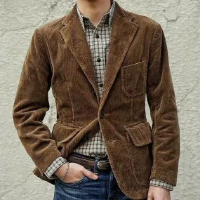 Men's Corduroy Winter Blazer - Warm Solid Color Casual Jacket Fashion Coat