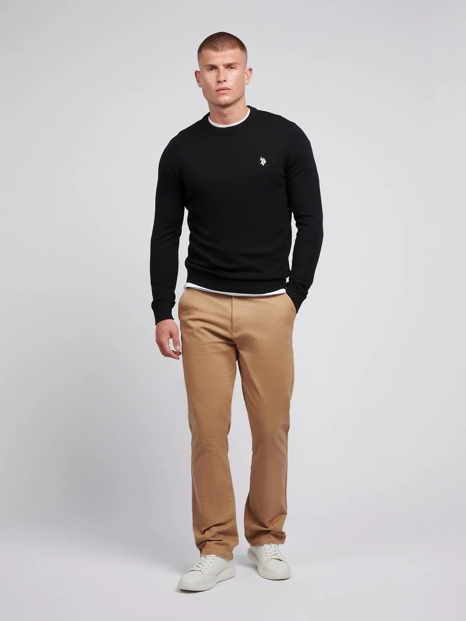 Mens Cotton Crewneck in Black Bright White DHM