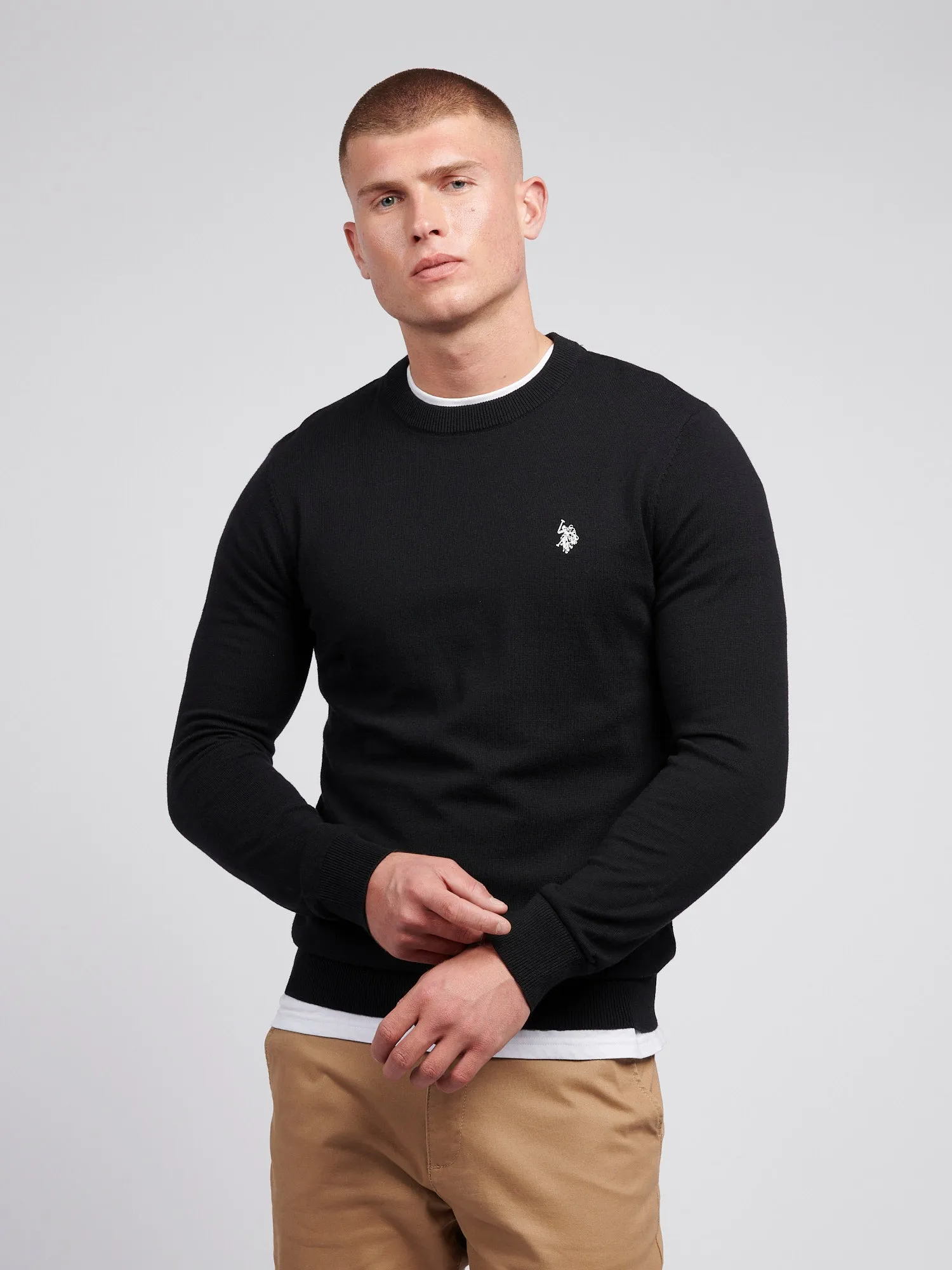 Mens Cotton Crewneck in Black Bright White DHM