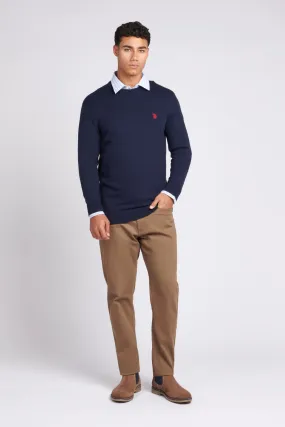 Mens Cotton Crewneck in Navy Blazer / Haute Red