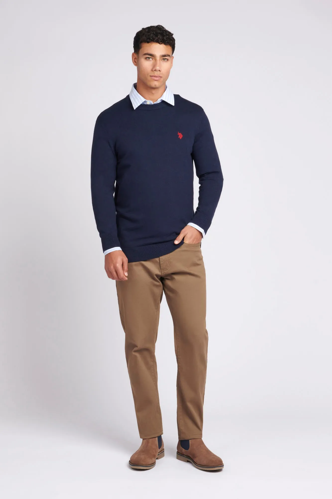 Mens Cotton Crewneck in Navy Blazer / Haute Red