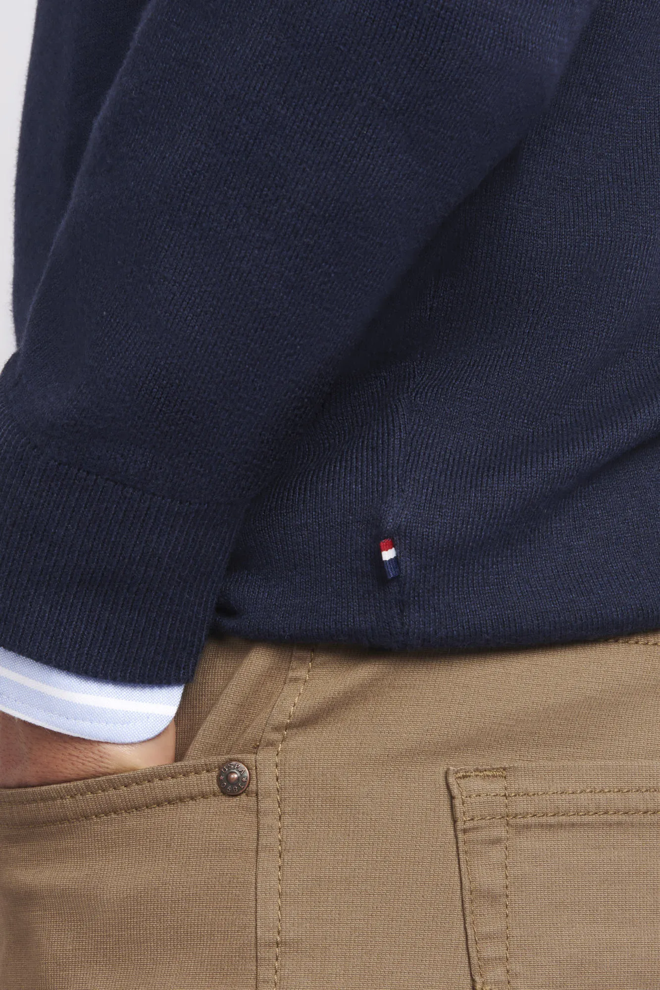 Mens Cotton Crewneck in Navy Blazer / Haute Red