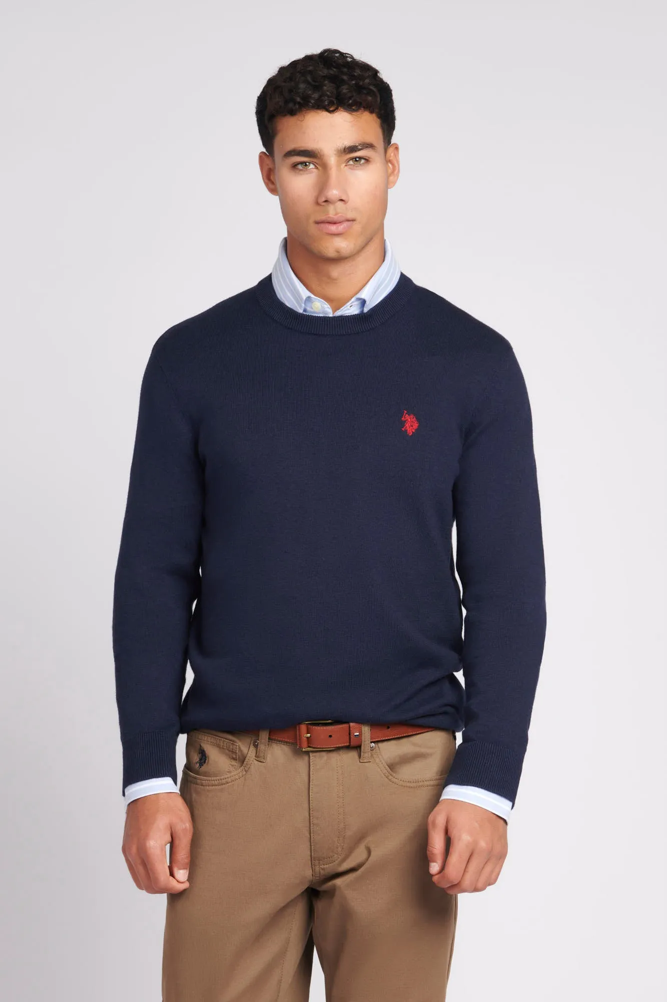 Mens Cotton Crewneck in Navy Blazer / Haute Red