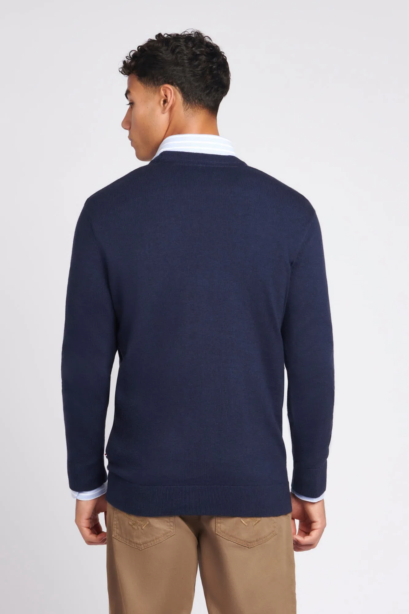 Mens Cotton Crewneck in Navy Blazer / Haute Red